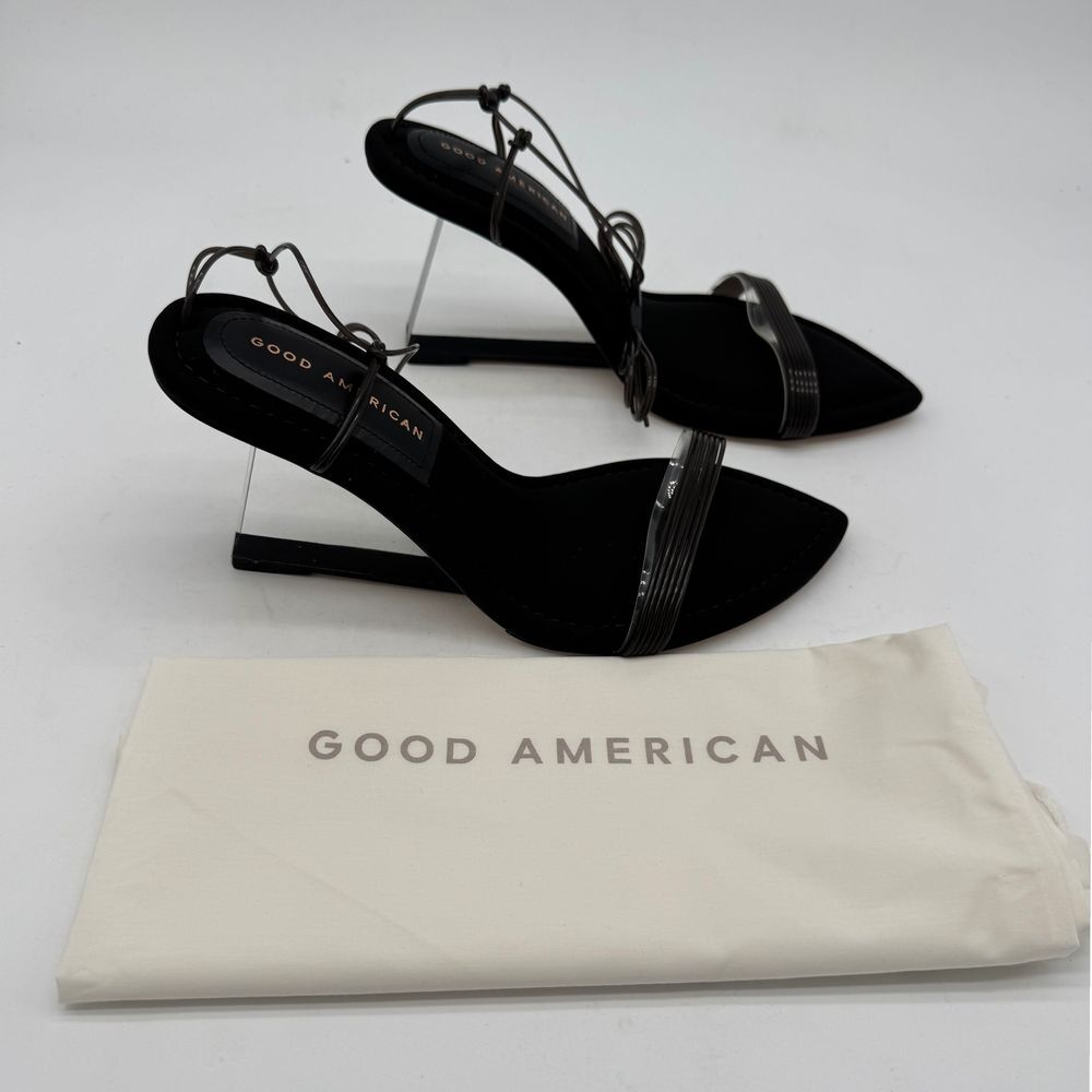 Good American Black Pointed Toe Strappy Heels